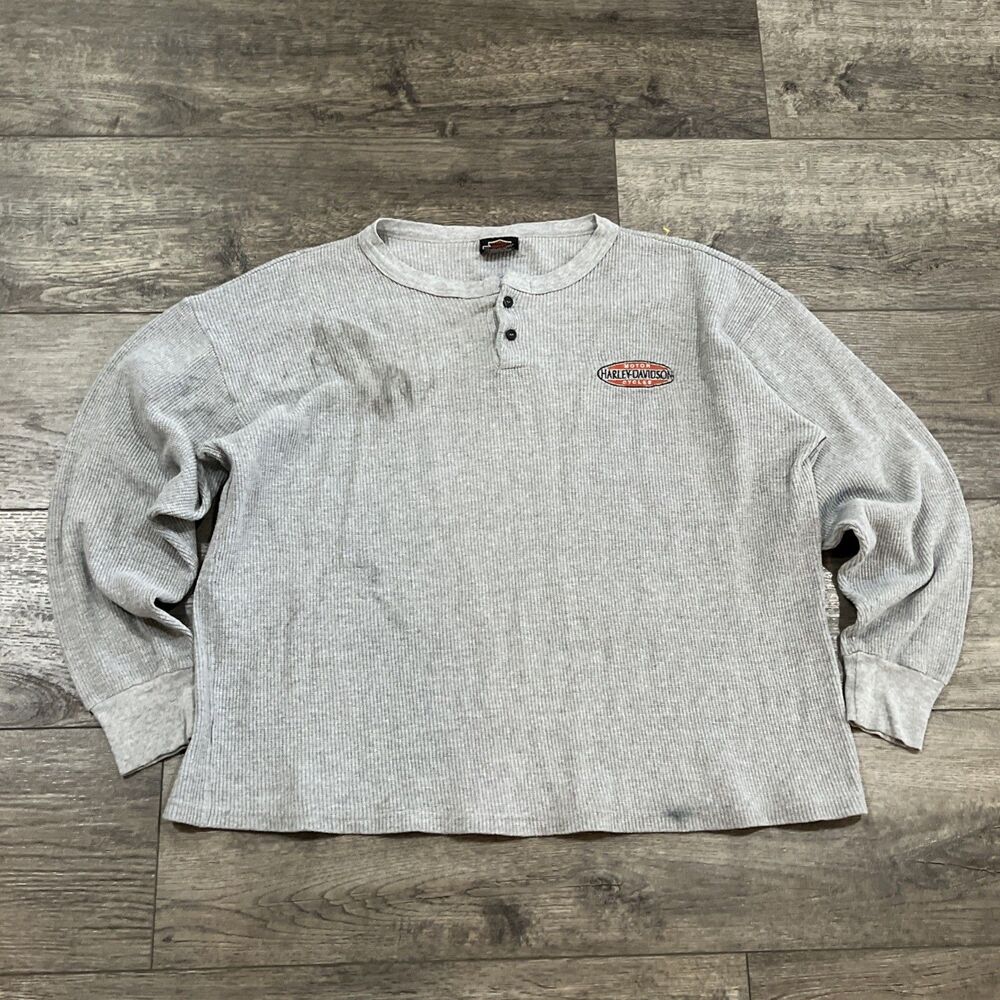 Vintage 90s Harley Davidson Henley Thermal Shirt Made In USA Men’s Size XL